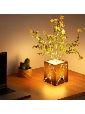 Işıklı Yapay Çiçek – Siyah Saksılı LED Dekoratif Bitki, Masaüstü ve Ev Ofis Aydınlatmalı Süs Bitkisi