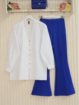 İspanyol Paça Beli Lastikli Likralı Pantolon -Saks