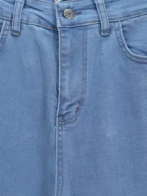 Omarı Yüksek Bel İspanyol Paça Kot Pantolon - Açık Mavi