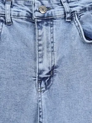 İspanyol Paça Yüksek Bel Kot Pantolon   -Buz Mavi