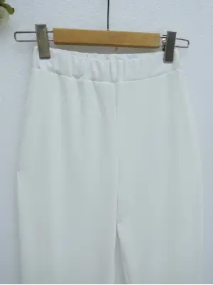 İthal Kumaş İspanyol Paça Pantolon -Beyaz