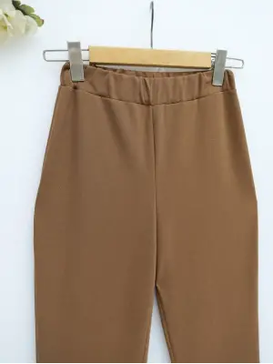 İthal Kumaş İspanyol Paça Pantolon -Kahve