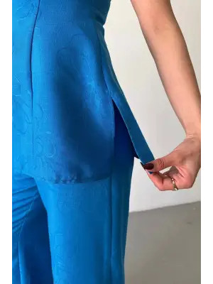 JAKAR KETEN KOLSUZ BLUZ-PANTOLON TK - Mavi