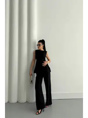 JAKAR KETEN KOLSUZ BLUZ-PANTOLON TK - Siyah