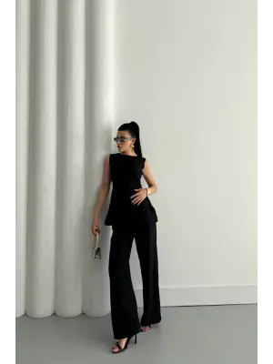 Omarı Yaz Gecelerinin Şıklığı: Siyah Jakar Keten Kolsuz Takım