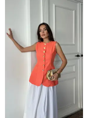 Orange Keten Yelek Kadın Giyim