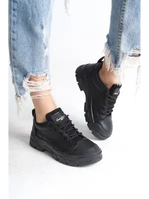 JANE Bağcıklı Rahat tabanlı ayakkabı Tabaan Bayan Spor tabanlı ayakkabı Spor Ayakkabı  CGünlük Şık - Siyah