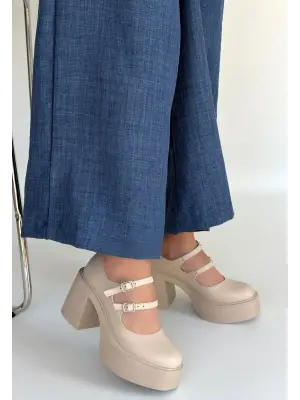 Jarlo Bej Cilt Dolgu Topuk Ayakkabı