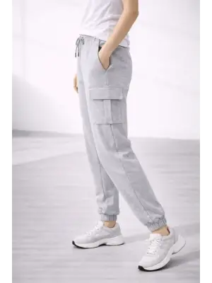 Jogger Eşofman Altı Rahat Kalıp, Kargo Cepli, Lastikli Paça, Günlük Spor Pantolon - Gri