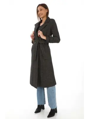 Omarı Şık ve Sıcak Kahverengi Kaşmir Kaşe Kaban