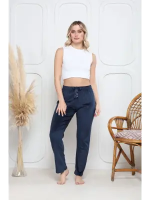 Lacivert Kadife Pijama Altı Kadın Giyim