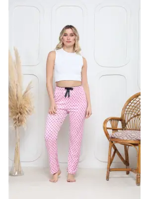 Pembe Kadife Pijama Altı Desenli Kadın Giyim