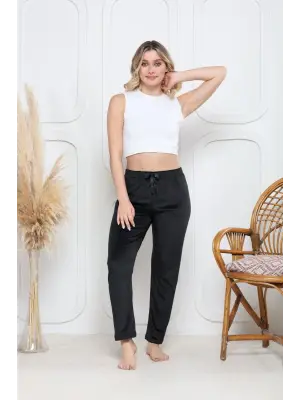 Siyah Kadife Pijama Altı Kadın Giyim