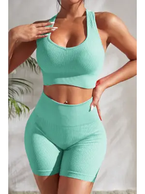 Omarı Açık Mavi Yüksek Bel Çapraz Sırt Detaylı Gecelik Takım