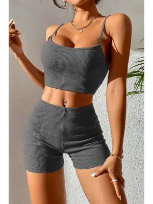 Omarı Antrasit Gri Kaşkorse Gecelik Takım