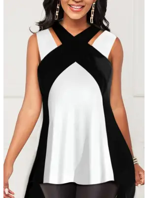 Kadın Askılı Boyundan çapraz Halter Yakalı çift Renkli Viskon Bluz