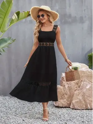 Kadın Askılı Dantel Detaylı Kiloş Janjan Krep Elbise