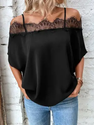 Kadın Askılı Dantel Janjan Krep Bluz