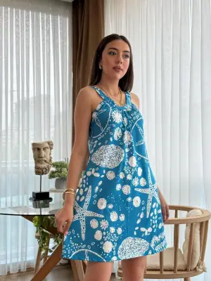 Kadın Askılı Deniz Yıldızı Desenli Süprem Elbise