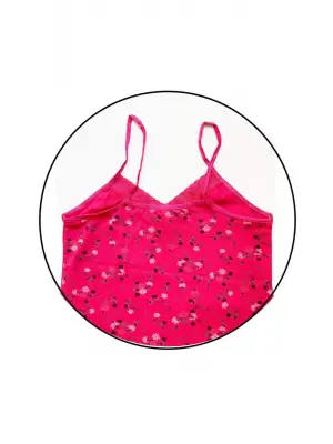 Kadın Askılı Desenli Atlet Dantelli Empirme Pamuklu Penye D7