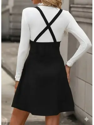 Kadın Askılı Düğmeli Mini Süet Elbise