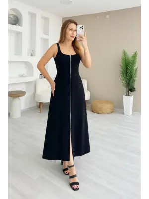 Omarı Fermuarlı Geniş Kesim Askılı Elbise