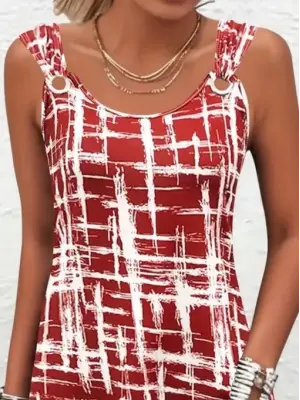 Omarı Şık Askılı Desenli Süprem Elbise