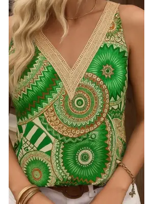 Kadın Askılı V Yaka Dantelli Süprem Bluz