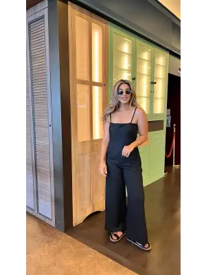 Kadın Askılı Yandan Fermuarlı Geniş Paçalı Tulum Kadın Giyim