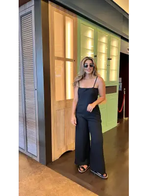 Kadın Askılı Yandan Fermuarlı Geniş Paçalı Valencia Tulum