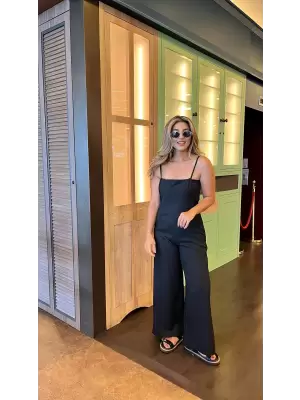Kadın Askılı Yandan Fermuarlı Geniş Paçalı Valencia Tulum