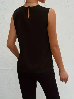 Kadın Askılı Yuvarlak Büzgü Yaka Sandy Bluz