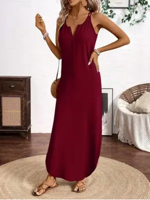 Omarı Asimetrik Detaylı Kadın Askılı Elbise