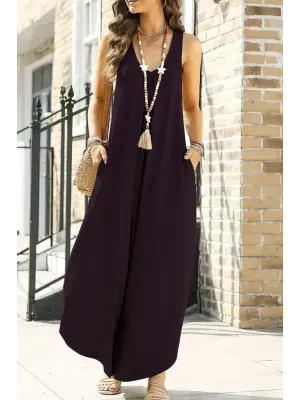 Kadın Askılı Yuvarlak Yaka Cepli Salaş Uzun Tulum