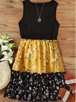 Omarı Çiçek Desenli Salaş Kadın Elbise