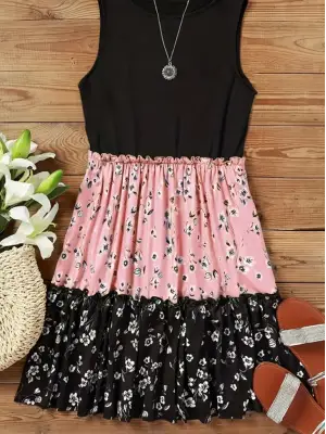 Omarı Çiçek Desenli Salaş Askılı Elbise