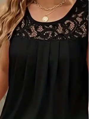 Omarı Yuvarlak Yaka Dantel Detaylı Kadın Askılı Viskon Bluz