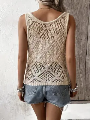 Kadın Askılı Yuvarlak Yaka Geometrik Desenli Triko Bluz