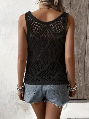 Kadın Askılı Yuvarlak Yaka Geometrik Desenli Triko Bluz