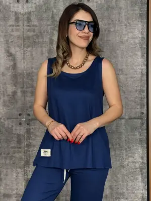 Kadın Askılı Yuvarlak Yaka Viskon Iki Iplik Bluz Ve Eşofman Altı Ikili Takım