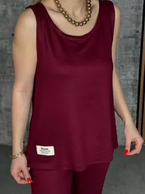 Kadın Askılı Yuvarlak Yaka Viskon Iki Iplik Bluz Ve Eşofman Altı Ikili Takım