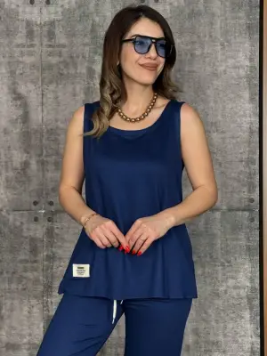 Kadın Askılı Yuvarlak Yaka Viskon Iki Iplik Bluz Ve Eşofman Altı Ikili Takım