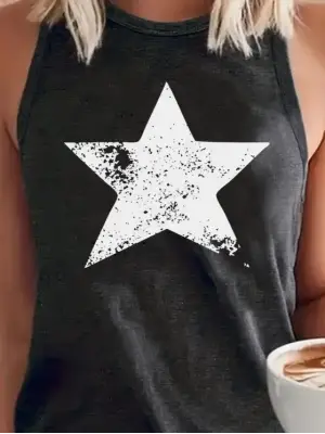 Kadın Askılı Yuvarlak Yaka Yıldız Desenli Süprem Bluz