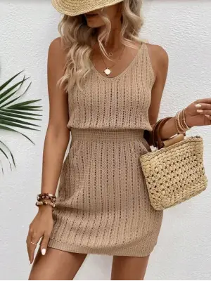 Kadın Askılı Yuvarlak Yakalı Triko Elbise