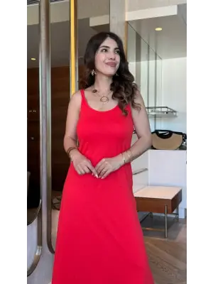 Kadın Askılı Yuvarlak Yakalı Viskon Elbise