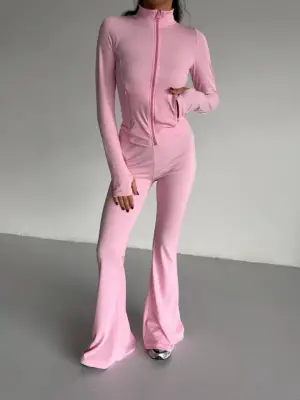 Kadın Balıkçı Yaka Cep Detaylı Ceket Ve Ispanyol Paça Spor Ikili Takım