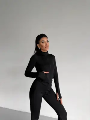 Kadın Balıkçı Yaka Cep Detaylı Ceket Ve Ispanyol Paça Spor Ikili Takım