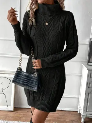 Kadın Balıkçı Yaka Mini Triko Elbise