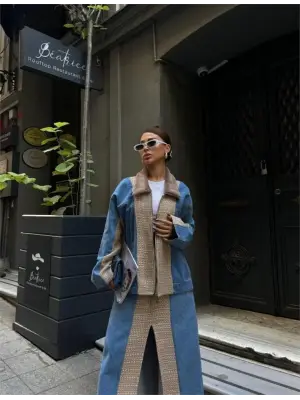 Omarı Garnili Kot Mont - Bej