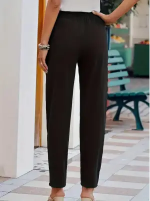 Kadın Beli Lastikli Keten Pantolon